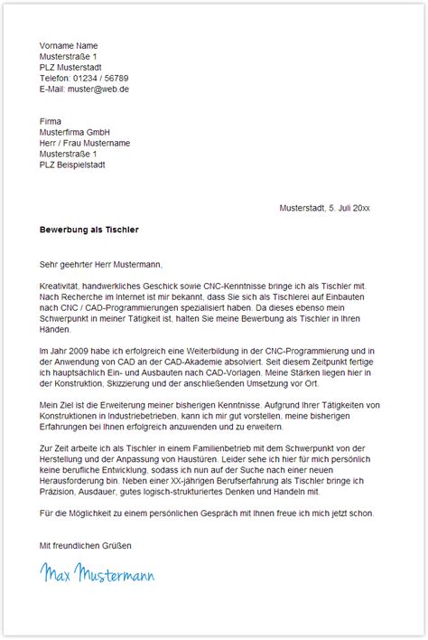 Bewerbungsschreiben | Tischler & Tischlerin