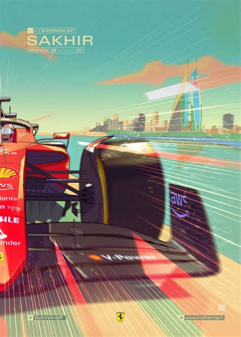 Ferrari Poster For The 2022 Bahrain Grand Prix By French Carlomagno R