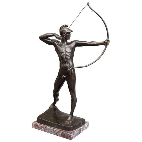 German Bronze Male Nude Figure The Archer By Ernst Moritz Geyger