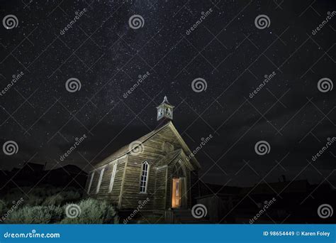 Methodist Church With Starry Night Skies Bodie California Stock Image