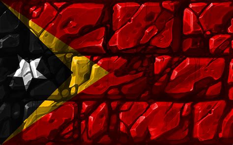 download wallpapers timor leste flag brickwall 4k asian countries national symbols flag of
