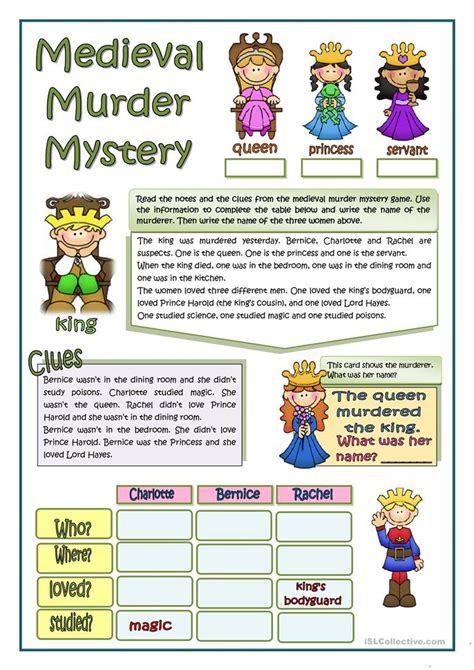 Select any six of the nine rooms. MEDIEVAL MURDER MYSTERY worksheet - Free ESL printable ...