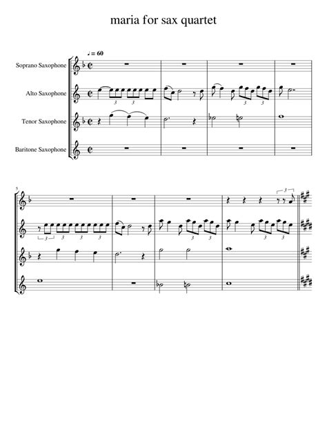 Maria From West Side Story For Sax Quartet Sheet Music For Saxophone