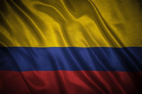 Bandeira Da Colômbia Ruffled Beautifully Waving Macro Close Up Shot