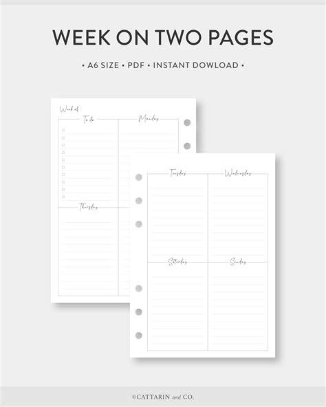 A6 Weekly Planner Printable Week On Two Pages Wo2p Undated