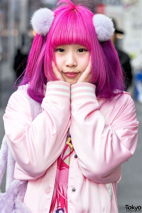 Milano is seen in the selfie with long, deeply parted hair; Pink-Purple Hair, Galaxxxy Papillon Rose Anime Dress ...