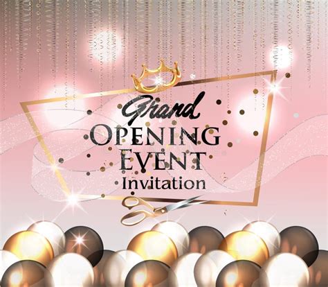 Grand Opening Invitation With Curly Ribbon Scissors And Gold And Black