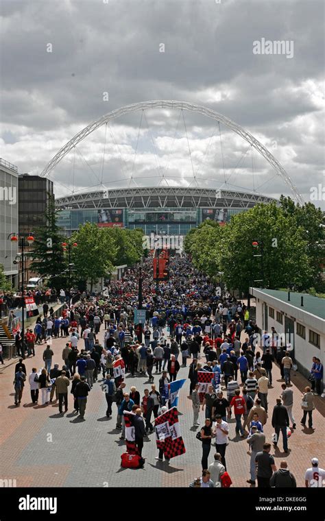 Fans Walk Along Wembley Way For The First Fa Cup Final At The New