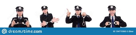 The Funny Policeman Isolated On The White Stock Image Image Of