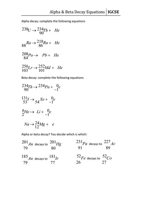 Nuclear decay worksheet answers chemistry