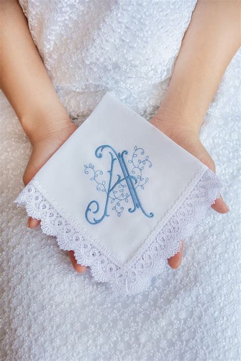 Monogrammed Handkerchief Ladies Something Blue For Bride Bridesmaid