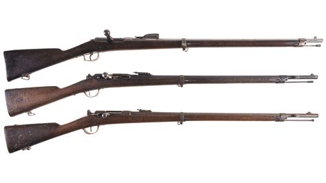 Three Antique European Military Single Shot Bolt Action Rifles Rock