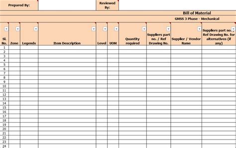 Receipt Spreadsheet Template With Bill Of Materials Template Free And 8