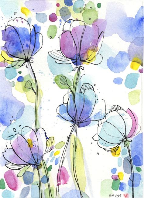 Three Watercolor Flowers On A White Background