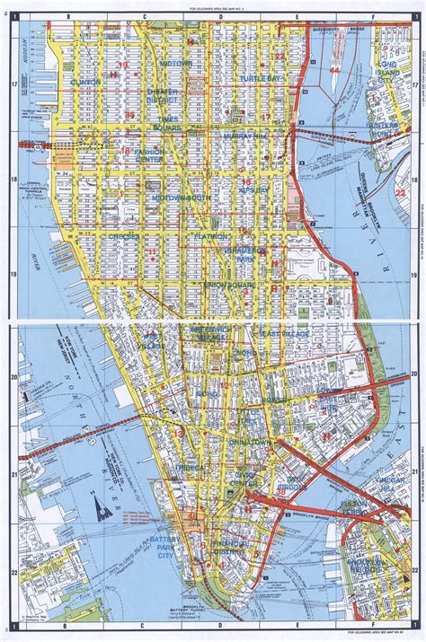 Large Detailed Road Map Of South Manhattan Nyc Vidiani