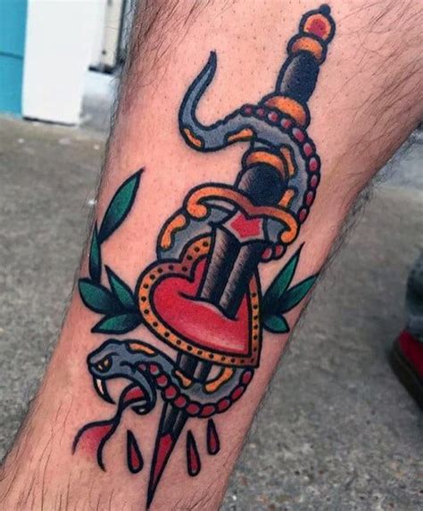 50 Snake Dagger Tattoo Ideas For Men Sharp Serpent Designs