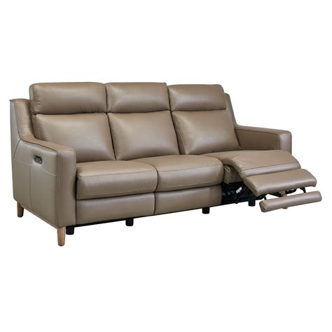 Chance Taupe Contemporary Top Grain Leather Power Recliner Sofa With