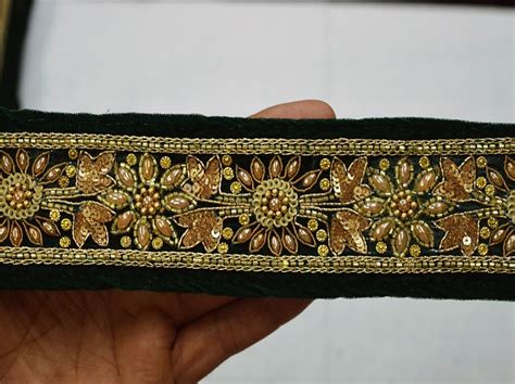 Green Velvet Fabric Trim By The Yard Laces And Trims Saree Etsy