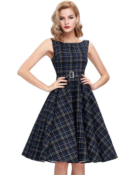 summer plaid retro vintage dresses 2016 sleeveless red navy blue 50s 60s… vintage swing dress