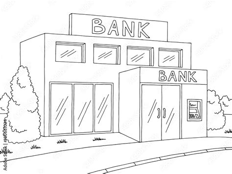 Bank Exterior Graphic Black White Sketch Illustration Vector Stock