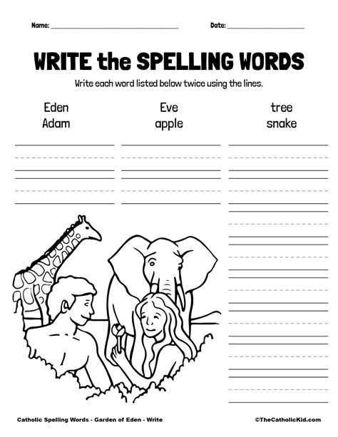 Catholic Spelling And Vocabulary Words Garden Of Eden Worksheets