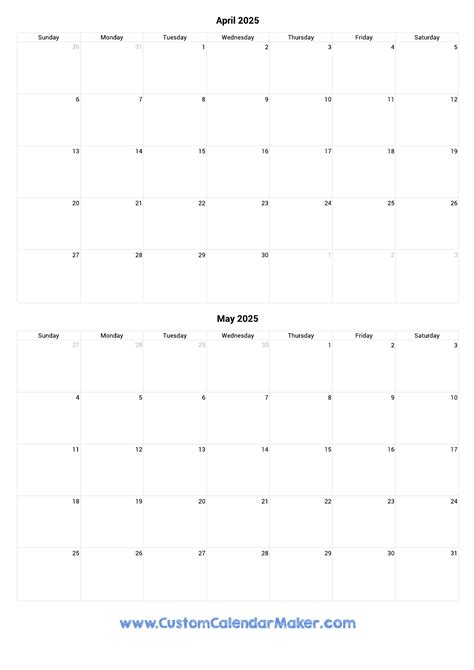 April And May 2025 Calendar