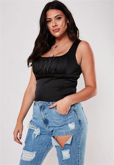 Missguided Plus Size Black Satin Ruched Corset Top Plus Size Corset Fashion Black Satin