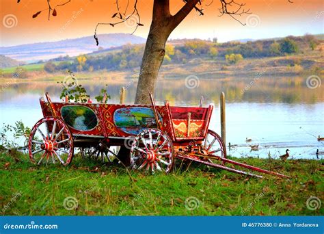 Picturesque Wagon Autumn Beautiful Lakeside Stock Photo Image Of