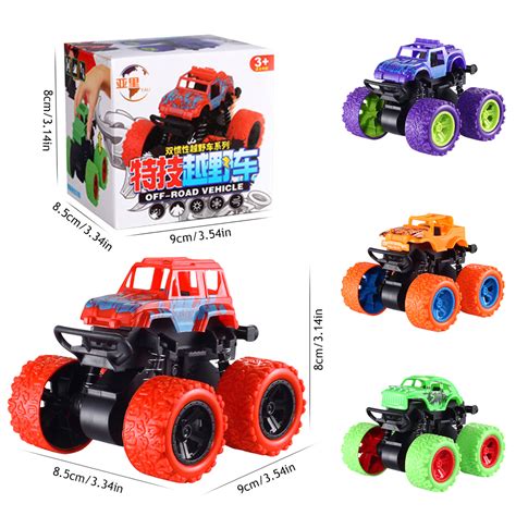 2 Pack Friction Powered Car Toys Monster Pull Back Trucks For Kids