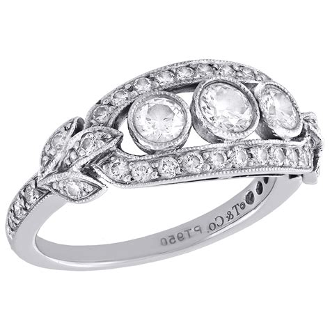Tiffany And Co Platinum Three Stone Diamond Engagement Ring Antique Style