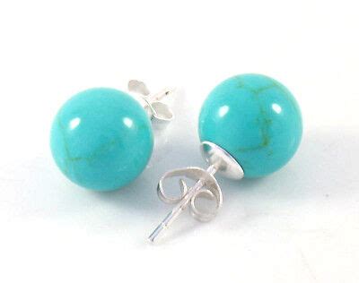 New Sterling Silver Simple Elegant Mm Blue Turquoise Ball Stud