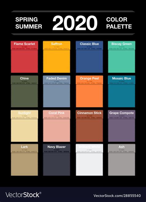 Spring And Summer 2020 Colors Palette On Black Vector Image