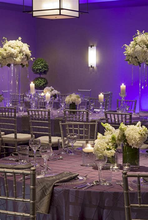 Strike up the band, it's time to celebrate! Purple themed Wedding Dinner Reception in the Event Space ...
