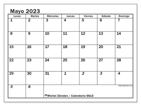 Calendario Mayo De 2023 Para Imprimir “45ld” Michel Zbinden Pe
