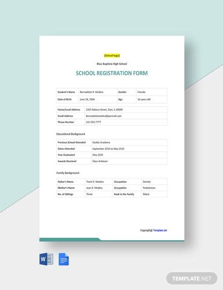 Free Student Registration Form Template Pdf Word