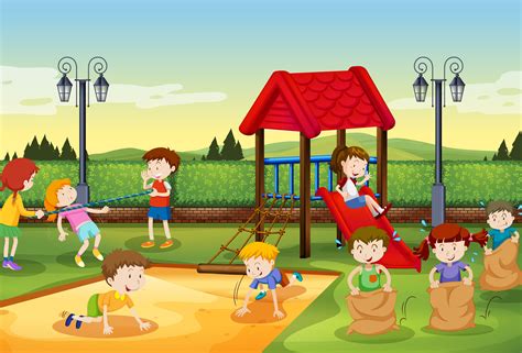 Children Playing In The Playground 365783 Vector Art At Vecteezy