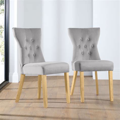 Bewley Grey Velvet Button Back Dining Chair Oak Leg Furniture Choice