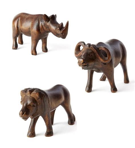 Set Of 3 Iconic Safari Animals Jacaranda Sculptures African Animals