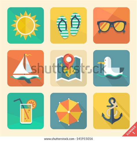 Vector Summer Icons Flat Design Trend Stock Vector Royalty Free 141915016