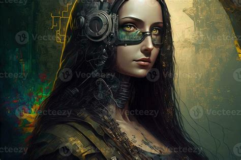 Futuristic Cyberpunk Mona Lisa Portrait Illustration Generative Ai