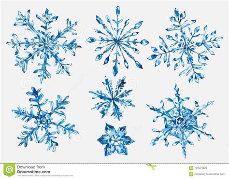 Watercolor Winter Collection Of Snowflakes Stock Illustration