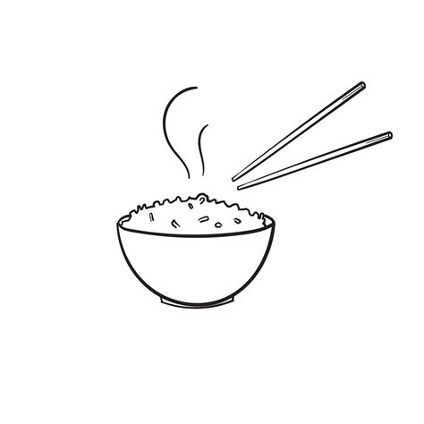 Hand Drawn Rice In A Bowl With Chopstick For Restaurant In Doodle Style