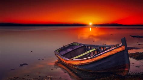 Sunset Beach With Boat 1920x1080 Wallpaper