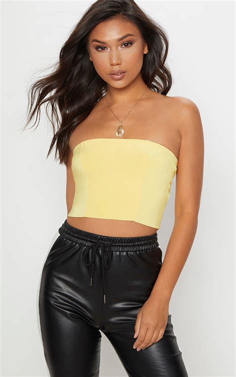 Yellow Slinky Bandeau Crop Top Prettylittlething Usa