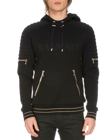 Lyst Balmain Logo Biker Hoodie Sweatshirt In Black For Men