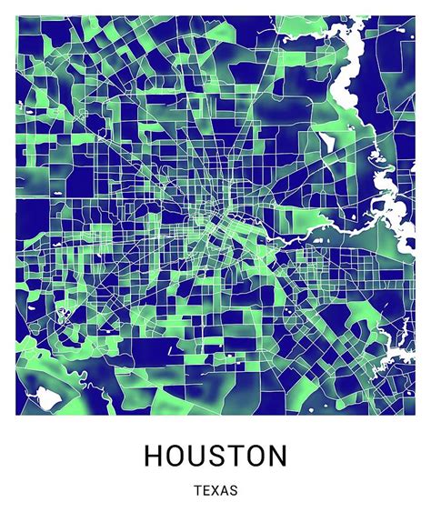 Houston Texas Named City Map Green Blue Duotone Digital Art By