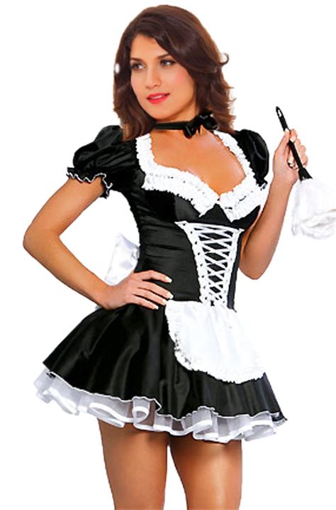 Buy Jj Gogo Women S French Maid Costume Sexy Black Satin Halloween Fancy Dress S Xl Online At