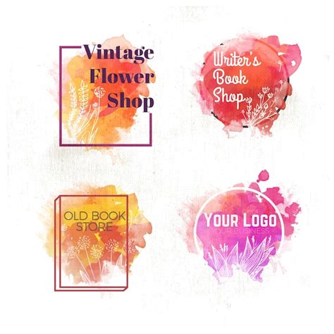 Pack Of Watercolor Logos With Floral Details Vector Free Download