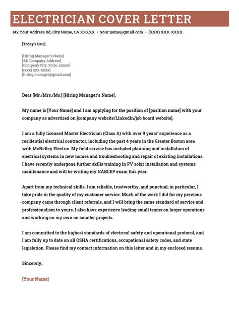 Electrical Engineer Cover Letter Example