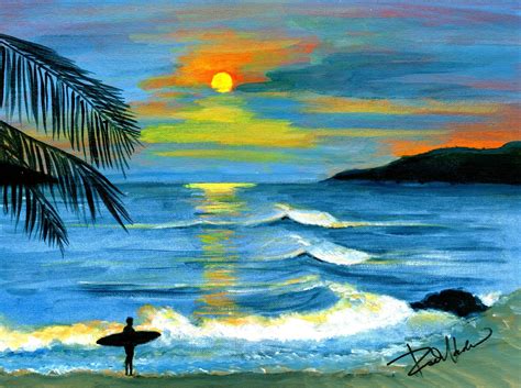 Tropical Sunset Waves Beach Colorful Painting Ocean Painting